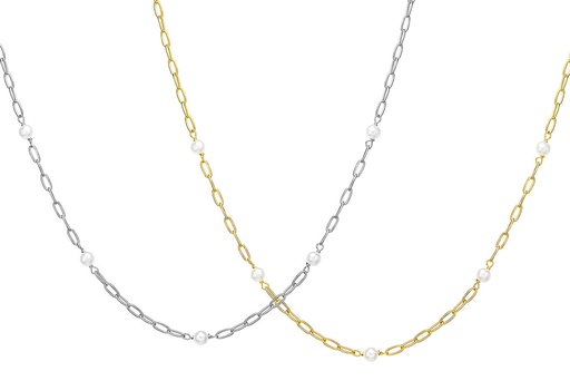 Collar plata 925 rolo eslabón alargado con perlas 4mm