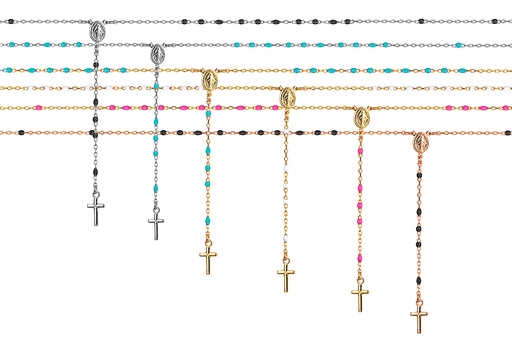 Sterling silver rosary necklace with enameled beads