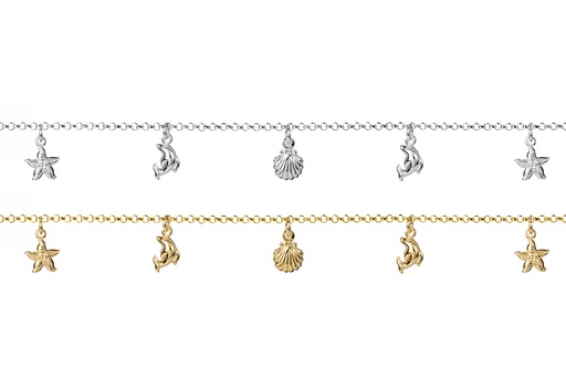 Sterling silver starfich, dolphin & sea shell necklace