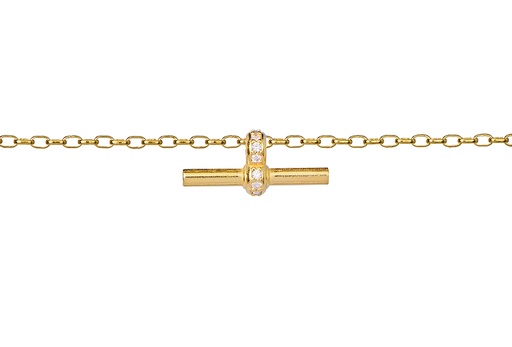 [15661N38E5ZBLDO] Sterling silver cable chain with zirconia t-bar necklace