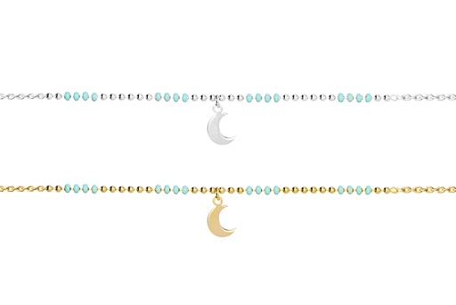 Sterling silver enamel beads & moon necklace