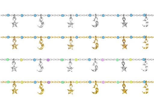 Sterling silver enamel beads with hammer star & moon necklace