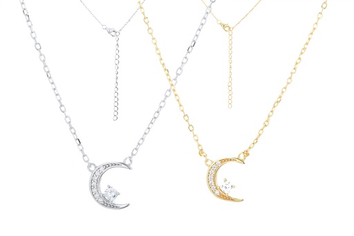 Sterling silver moon 9x7mm & zirconia poit 3mm necklace