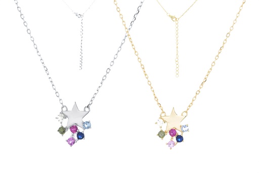 Sterling silver star & mix zirconia necklace