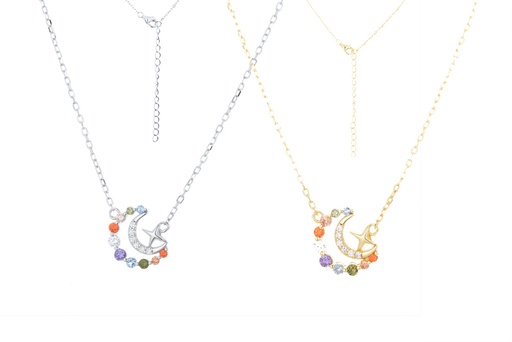 Sterling silver moon & mix zirconia necklace