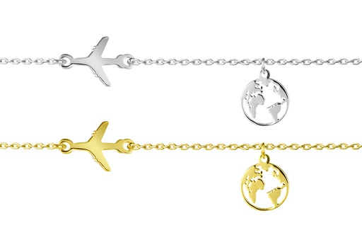 Sterling silver airplane & world necklace