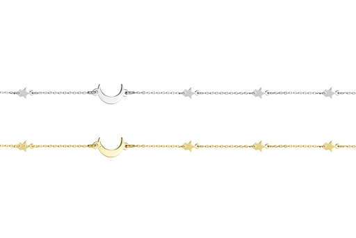 Collar plata 925 cuatro estrellas 5mm y una luna 8x6mm