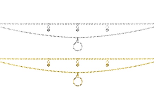 Sterling silver double chain circle & beads necklace