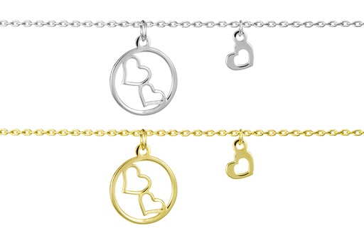 Sterling silver two hearts in a circle & mini heart necklace