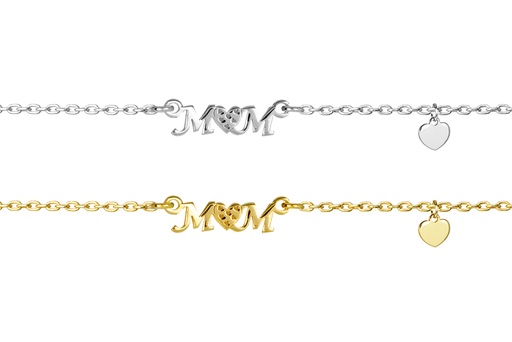 Sterling silver heart 4mm & mom heart 5x15mm necklace