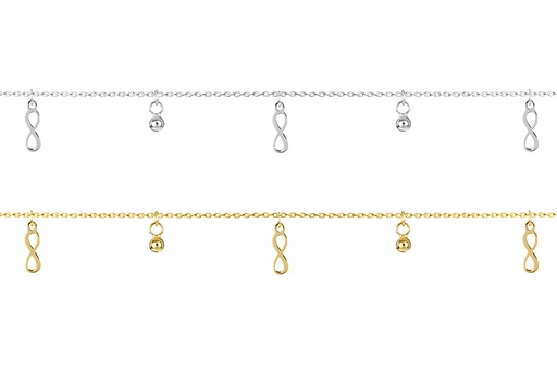 Sterling silver infinity symbol 10x3mm & beads 3mm necklace