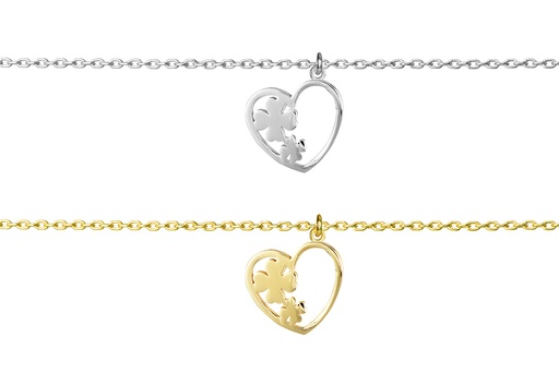 Sterling silver heart with two clovers necklace