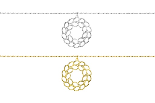 Sterling silver oval diamond cut circle necklace