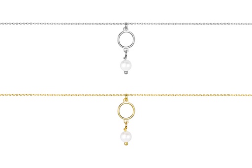 Sterling silver circle 8mm & pearl 4mm necklace