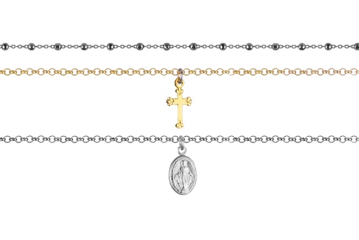 [15937N38E5DORD] Sterling silver triple chain miraculous & cross necklaces