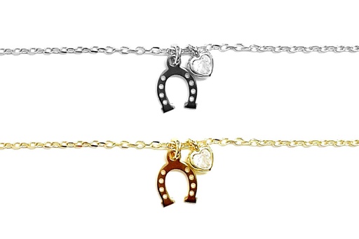 Collar plata 925 herradura y corazon de zirconita