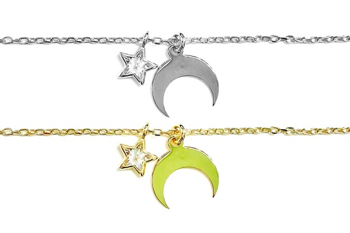 Sterling silver inverted moon & cz star necklace