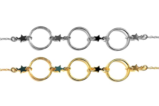 Sterling silver three circles & stars necklace