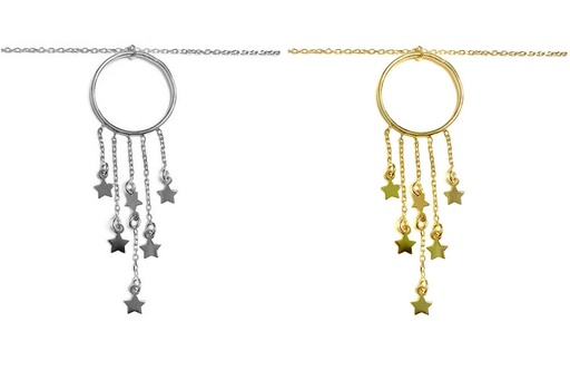 Sterling silver 20mm circle with 5 stars necklace