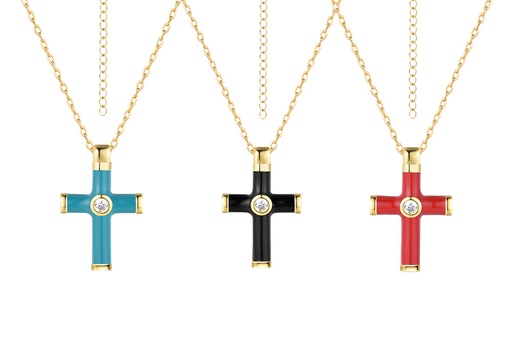 Sterling silver enamel & zirconia cross necklace