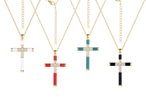 Sterling silver enamel & zirconia cross necklace