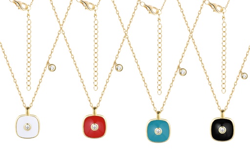 Sterling silver squared 8mm enamel & zirconia necklace