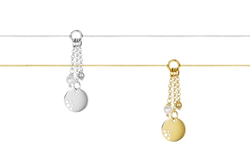 Collar plata 925 cadena con perla 3mm, bola 3mm y placa perforada 12mm