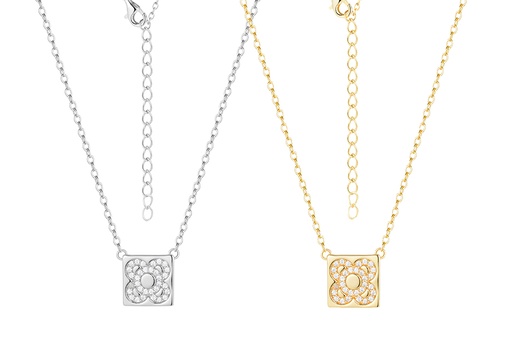 Sterling silver zirconia squared barcelona flower necklace