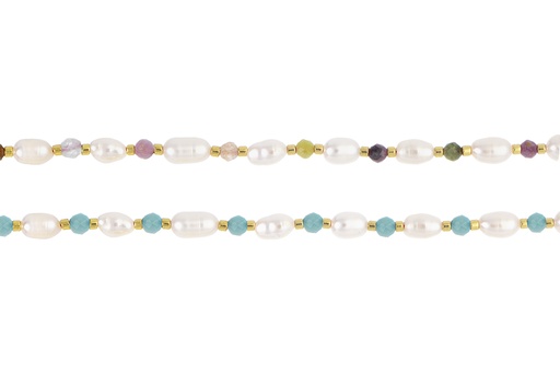 Collar plata 925 perla 4m piedras semipreciosam