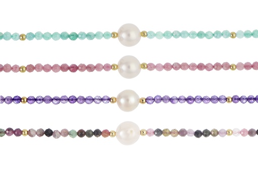 Sterling silver semiprecious stone & pearl necklace
