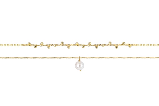 [16891N40E5PBLDO] Sterling silver double chain pearl necklace