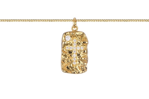 [17032N40E5ZBLMADO] Collar plata 925 placa rectangular texturada con cruz de zirconita 15x9mm