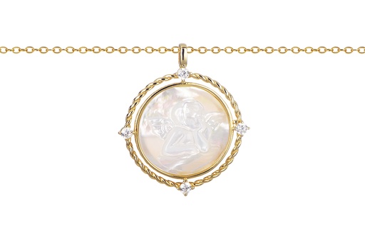 [17048N40E5NDO] Sterling silver mop & zirconia angel necklace