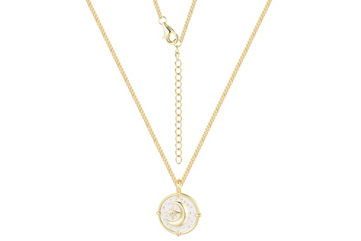 [17165N38E5ZBLDO] Collar plata 925 luna y rosa de los vientos zirconita