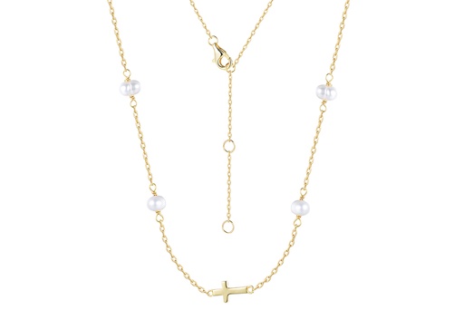 Sterling silver sideways cross cultured 5mm fresh water pearls necklace