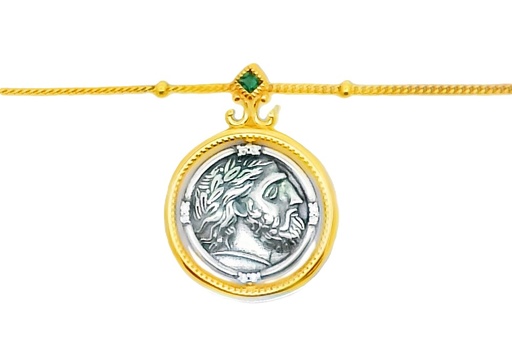 [17337N40E5ZBLESDOOX] Sterling silver roman ancient coin necklace two-sided rotating