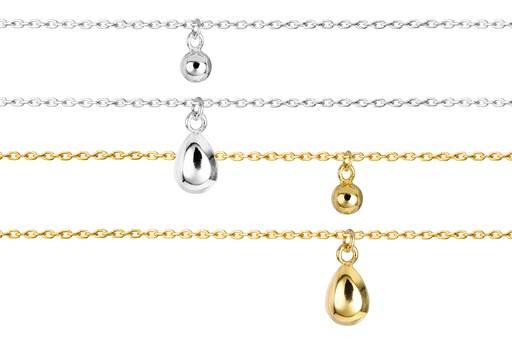 Sterling silver 4mm bead & 10x6mm drop double chain necklace