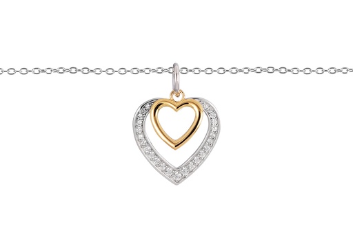 [17686N40E5ZBLRDDO] Sterling silver two hearts zirconia necklace