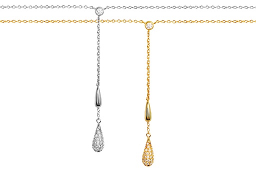 Sterling silver two zirconia drops necklace