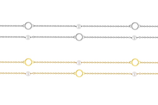 Sterling silver necklace with 7mm circle and 5mm pearls, double chain