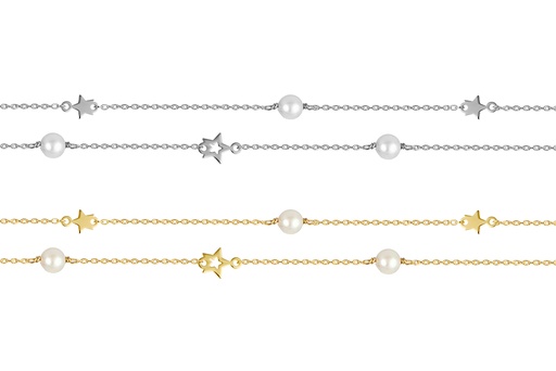 Collr plata 925 estrellas 5mm y perlas 5mm doble cadena