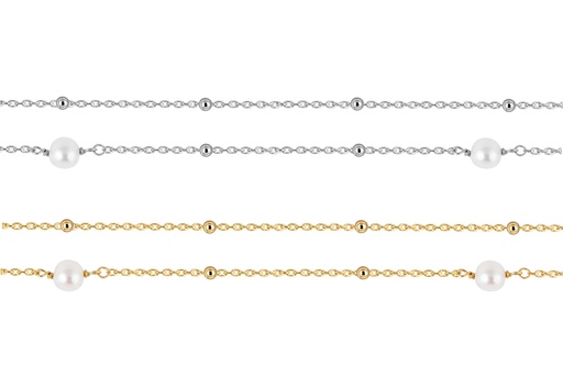 Collar plata 925 cinco perlas 5mm doble cadena