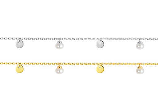 Collar plata 925 6 plaquitas 4mm y 5 perlas de 5mm extensión con bola corredera