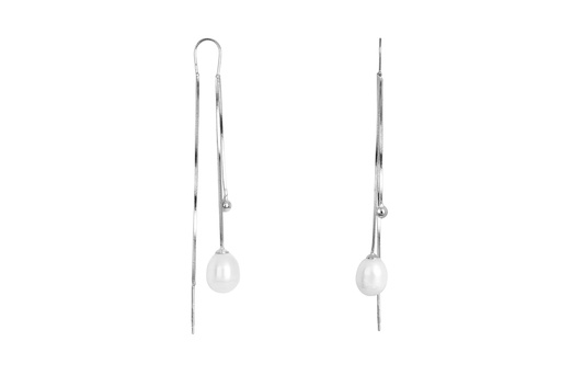 [18061NPBLRD] Sterling silver chain with 3mm bead and 8mm pearl earring