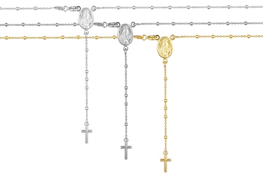Sterling silver rosary necklace with 11x8mm virgin medal and 13x6mm cross