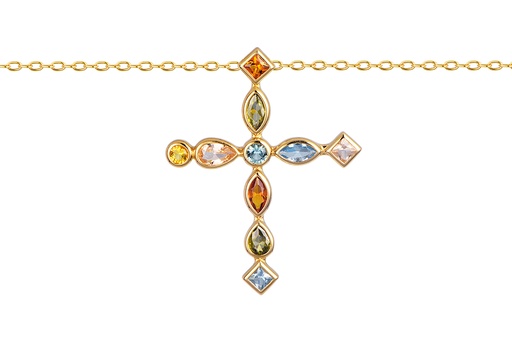 [18157N40E5ZMXDO] Sterling silver 36x26mm cross with mixed zirconia necklace