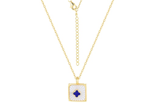 [18325N38E5NBLDO] Sterling silver mother-of-pearl square plate with lapis lazuli flower necklace
