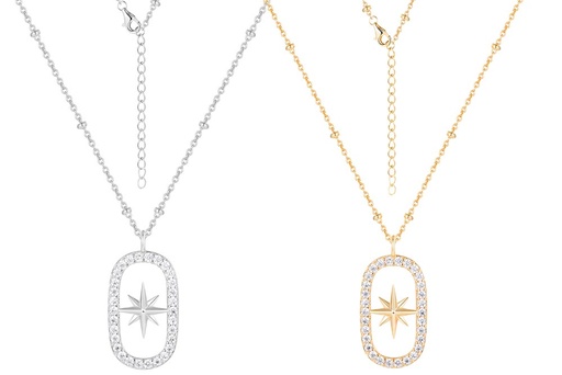 Sterling silver compass rose framed with zirconia necklace