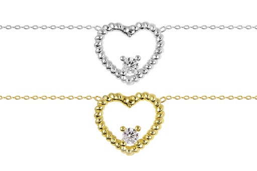 Sterling silver 10x11mm heart with 2mm zirconia necklace