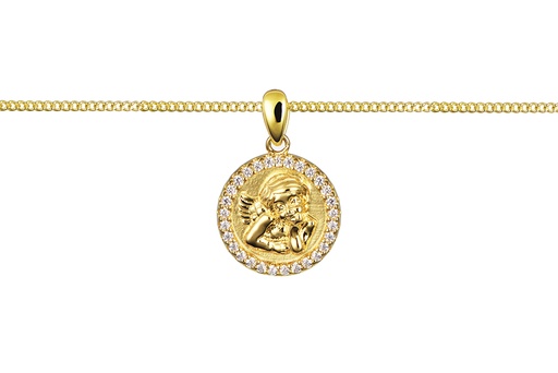 [18541N38A5ZBLDO] Sterling silver angel medal with cubic zirconia necklace